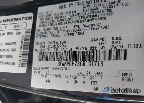 2016 Ford Fusion Se из США, поврежденный, VIN 3FA6P0H73GR101718